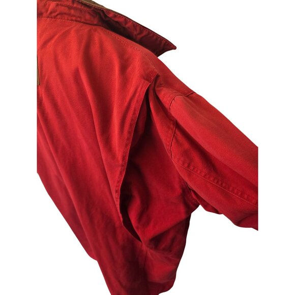 Marlboro Red Canvas Barn Coat Jacket Sz M Leather Detail Brass Buttons - Picture 10 of 13